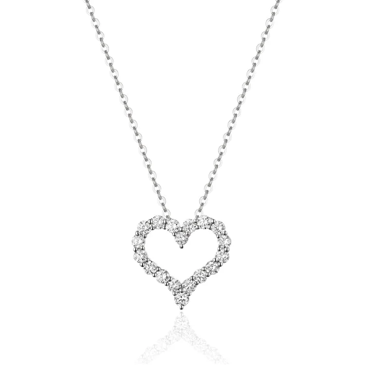 Silver Bar Necklaces-Luvente 14k Diamond Heart Necklace N02341