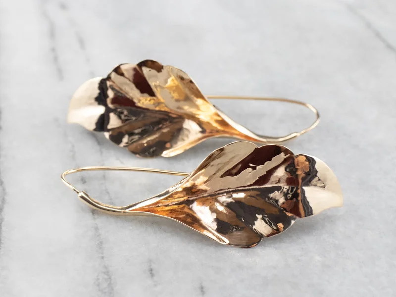 Butterfly Earrings-Large Gold Leaf Drop Earrings