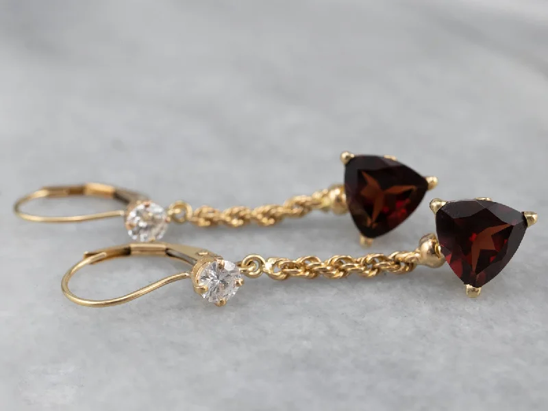 Simple Stud Earrings-Pyrope Garnet Diamond Gold Drop Earrings