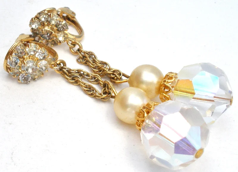 Twisted Earrings-Dangle Crystal Bead & Rhinestone Earrings Vintage