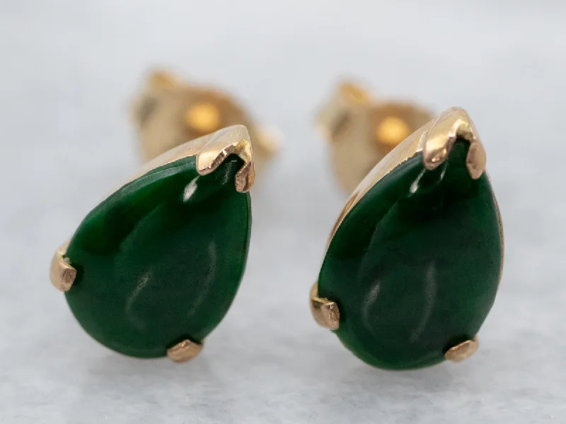 Bridal Earrings-Teardrop Jadeite and Gold Stud Earrings