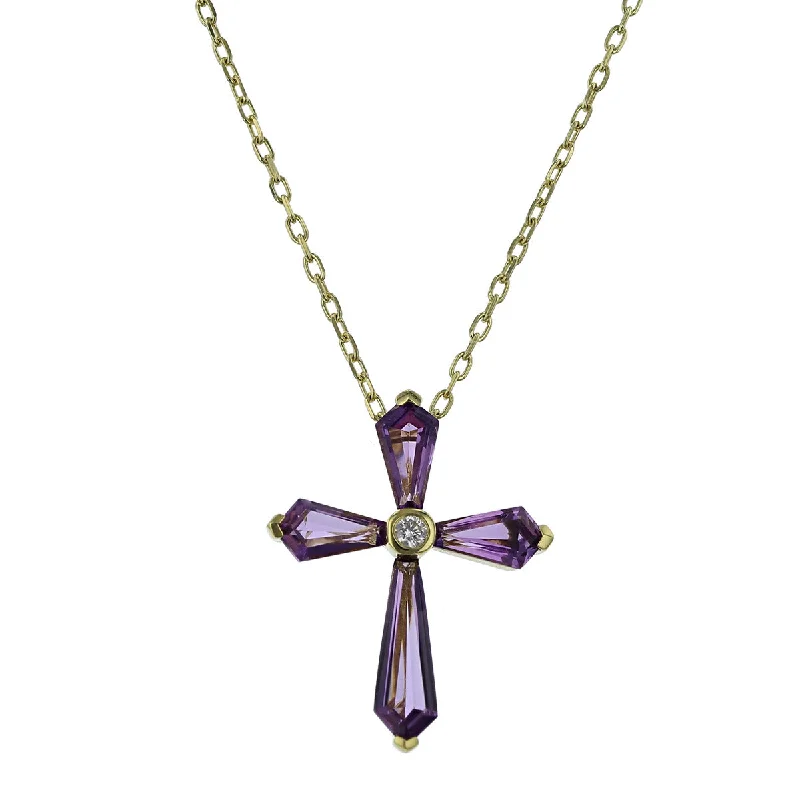 Custom Necklaces-Amethyst and Diamond Cross Pendant Necklace