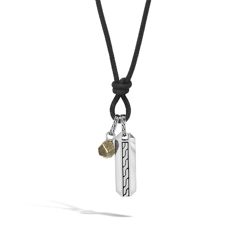 Bar Pendant Necklaces-Asli Classic Chain Link Silver Amulet Pendant Necklace with Pyrite Bead