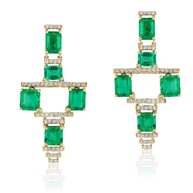 Silver Stud Earrings-Emerald Cyborg Earrings with Diamonds