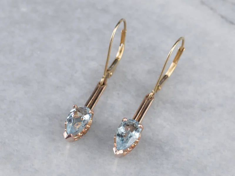 Lightweight Earrings-Aquamarine Rose Gold Bar Drop Earrings