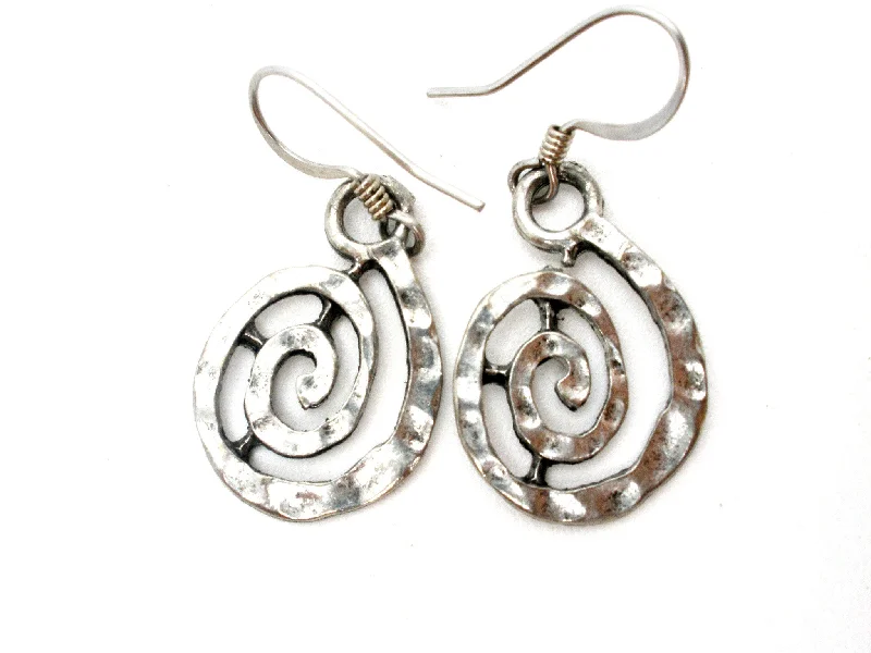 Silver Gem Earrings-Silver Dangle Spiraling Earrings Pierced