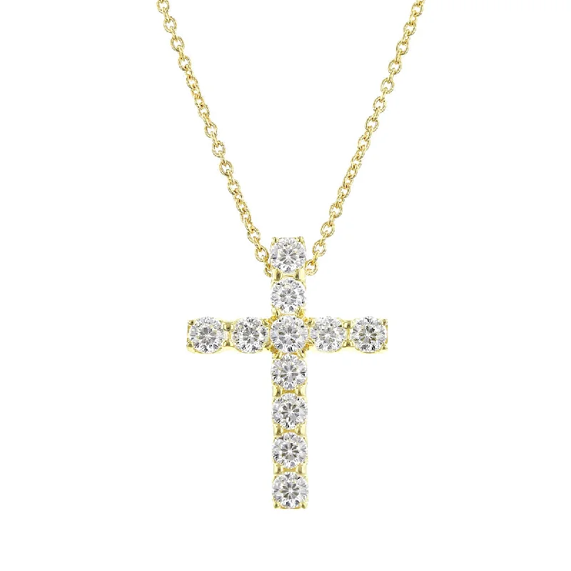 Rose Gold Pendant Necklaces-Cento Yellow Gold Diamond Cross Pendant Necklace