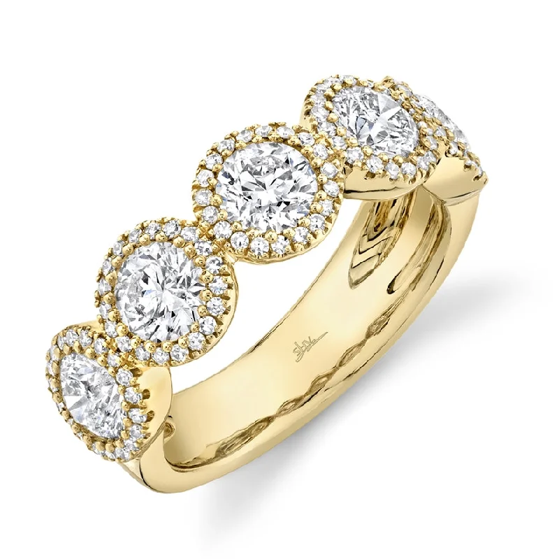 Simple Gold Rings-14K Yellow Gold Round + Halo Diamond Large Band