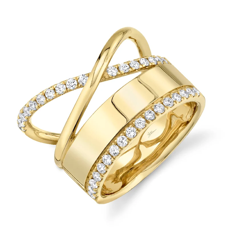 Modern Engagement Ring Sets-14K Yellow Gold Diamond Polished Crossover Ring