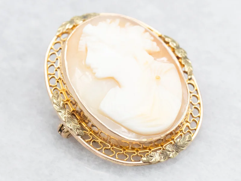 Large Blue Brooch-Vintage Gold Cameo Filigree Brooch or Pendant