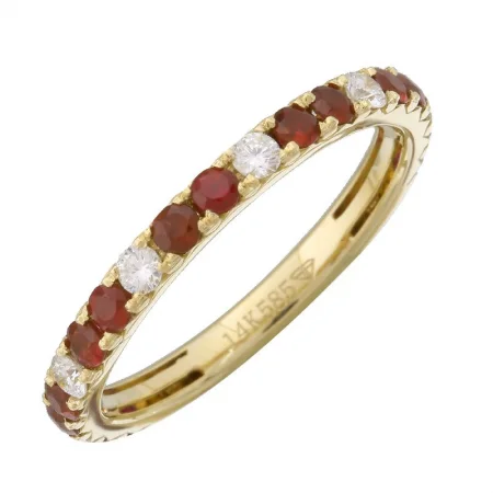 Gold Wedding Bands-14K Yellow Gold Diamond + Garnet Stacking Ring