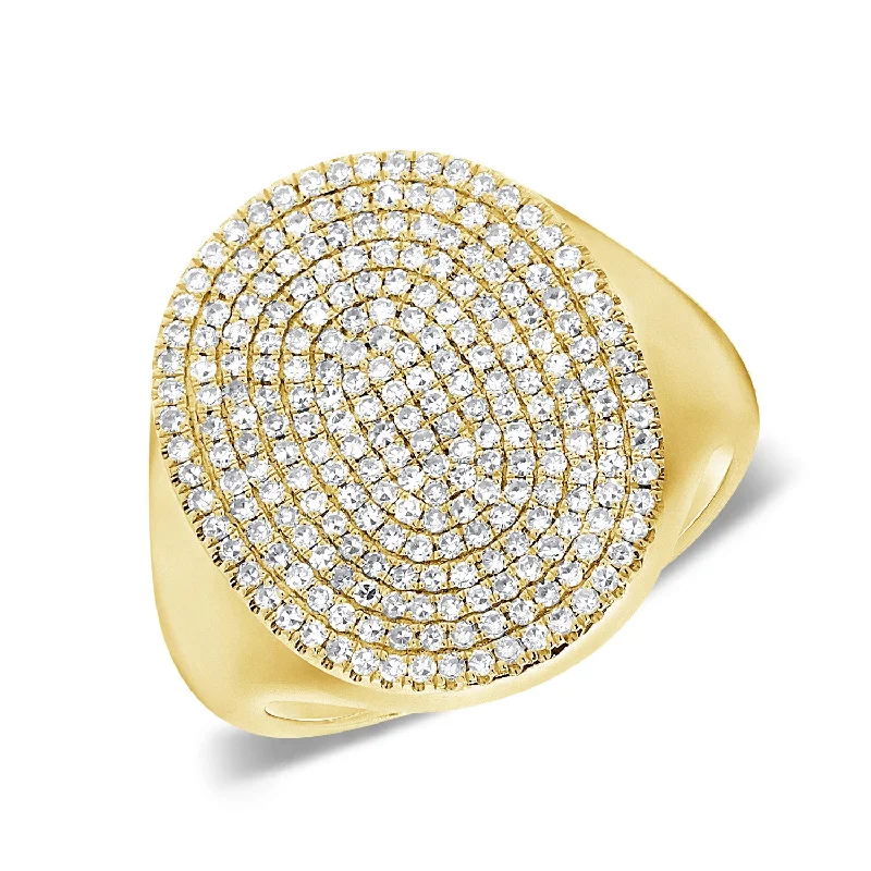 Wedding Engagement Rings-14K Yellow Gold Diamond Pave Oval Ring