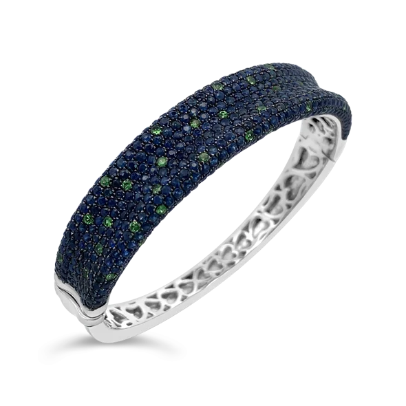 Classic Silver Bangles-Sapphire & Tsavorite Bangle Bracelet