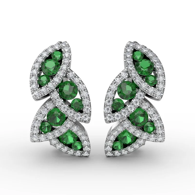 Matching Earrings-Glam Galore Emerald and Diamond Leaf Earrings ER1597E