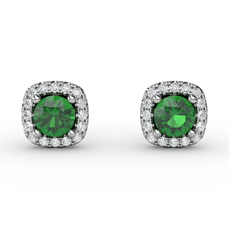 Retro Earrings-Cushion Cut Emerald Stud Earrings ER1479E