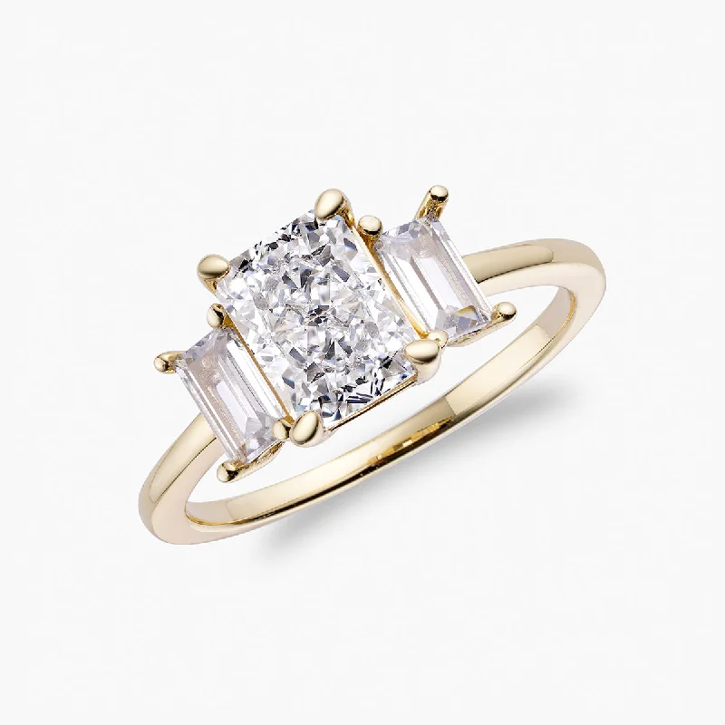 Moissanite Engagement Rings-Crushed Ice Rectangle Trio | Centrepiece Ring