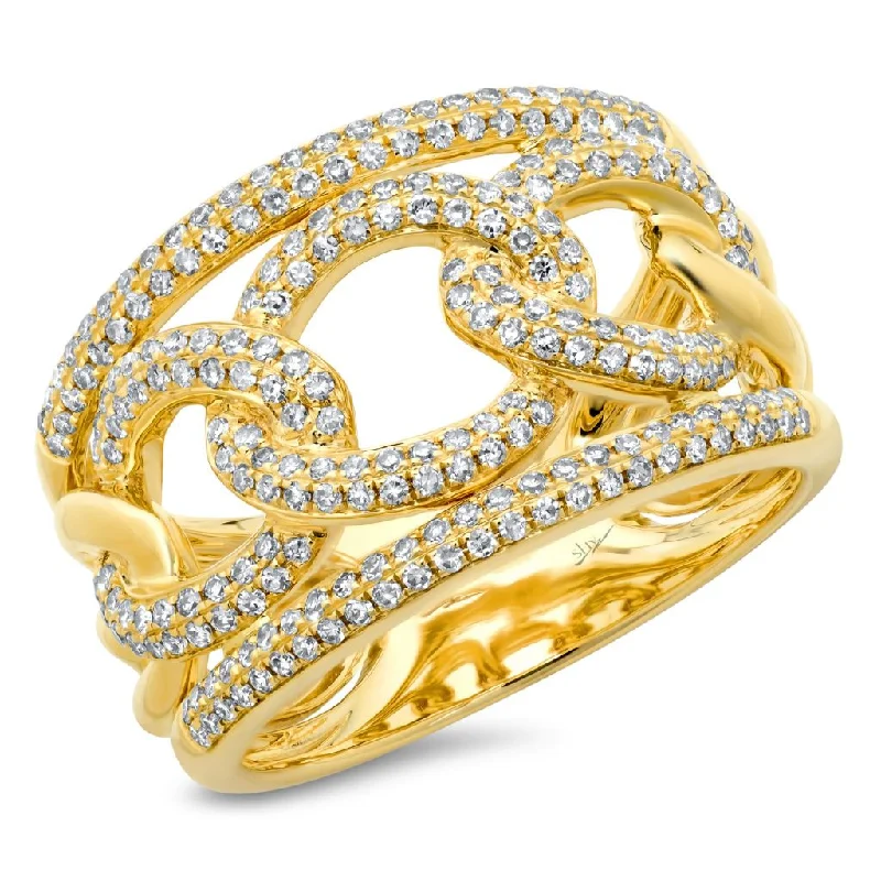 Rose Gold Wedding Rings for Women-14K Yellow Gold Pave Diamond Link Ring