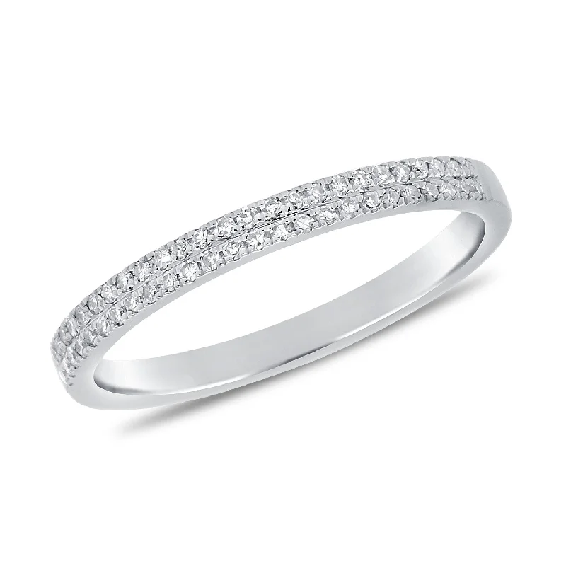 Women's Wedding Ring Sets-14K White Gold Diamond Border Double Row Band