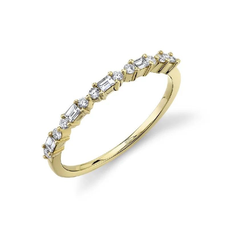 Classic Wedding Bands-14K Yellow Gold Round + Baguette Diamond Band