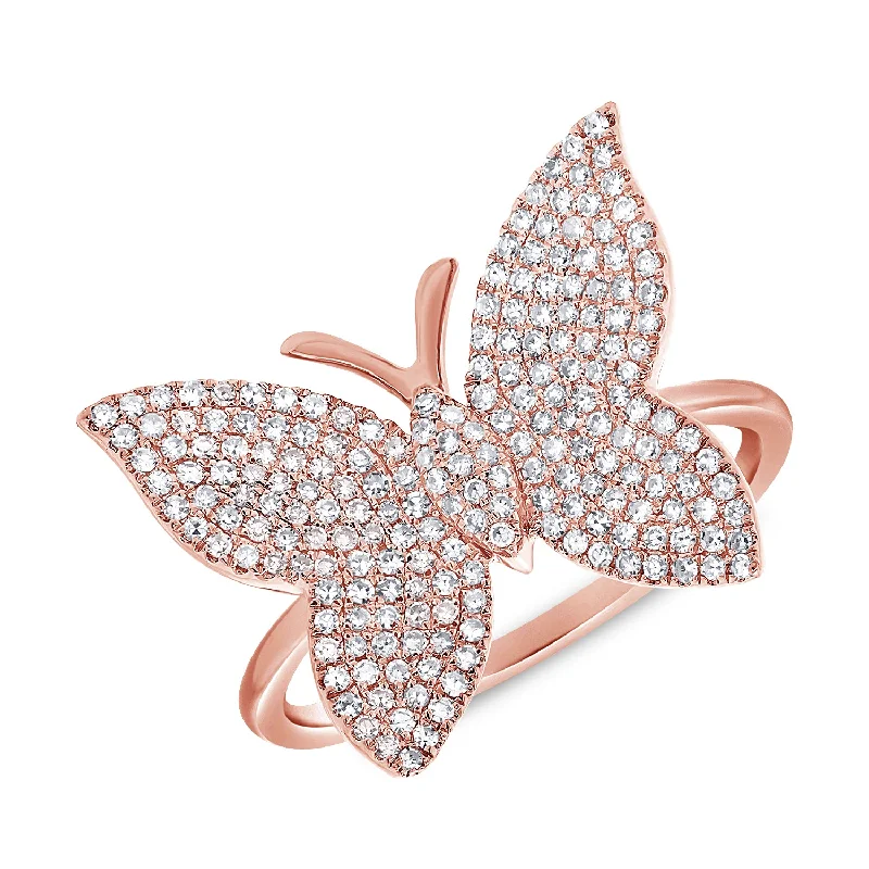 Women's Rings-14k Rose Diamond Large Butterfly Ring