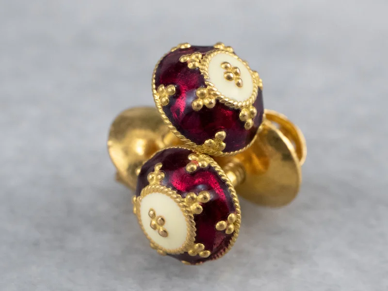 Cute Hoop Earrings-Vintage Enamel Ball Stud Earrings