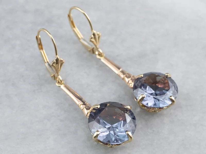 Crystal Stud Earrings-Synthetic Alexandrite Gold Bar Drop Earrings