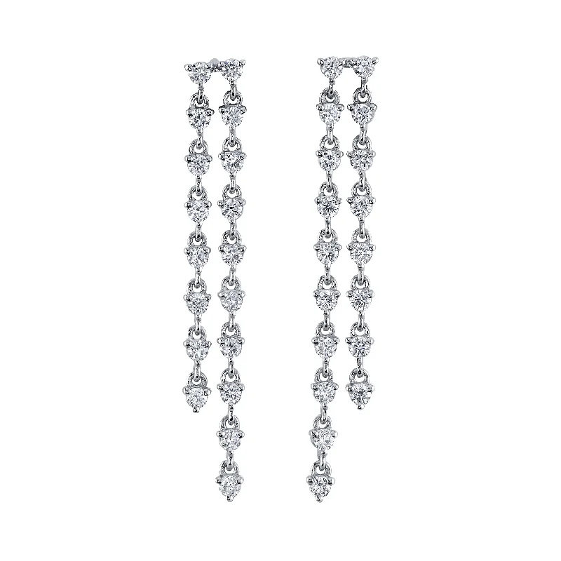 White Gold Earrings-Raindrop Diamond Earrings, Pair