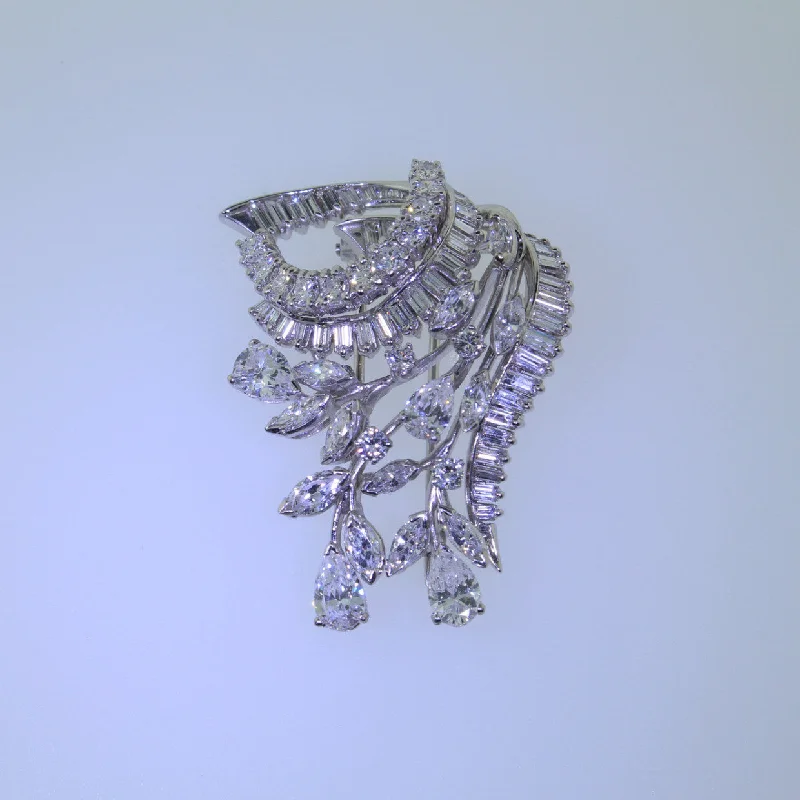 Vintage Brooch for Dresses-Antique Fancy Platinum Diamond Brooch, Handmade