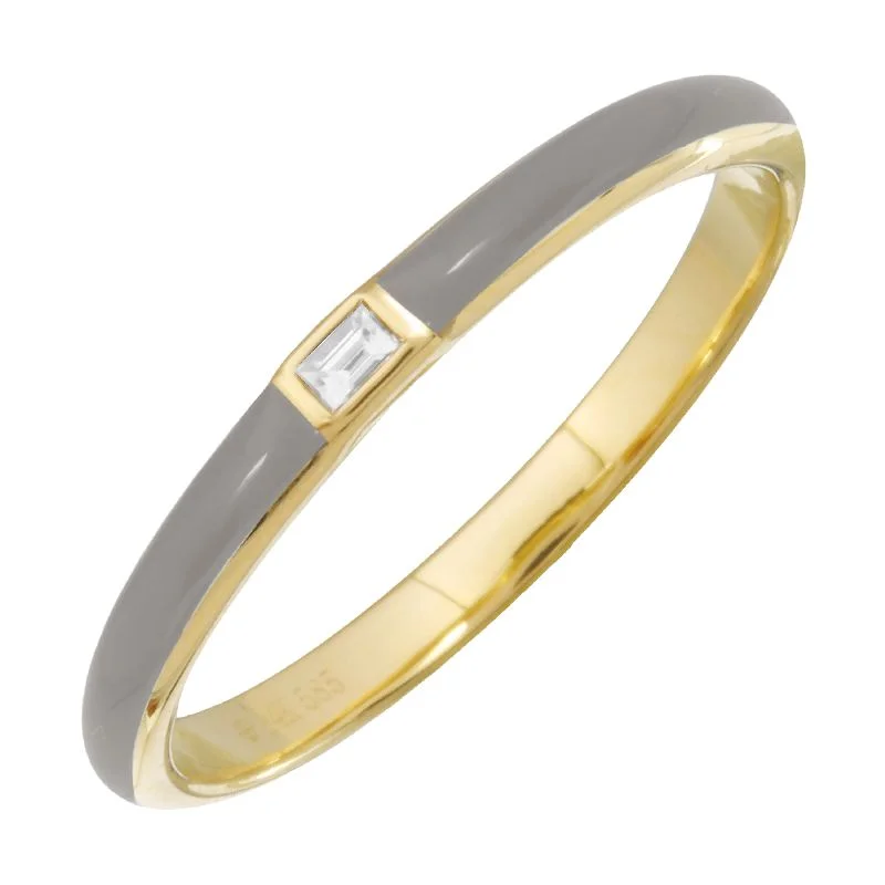 Men’s Gold Rings-14k Yellow Gold Grey Enamel & Diamond Ring