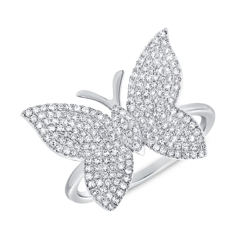 Simple Rings-14k White Diamond Large Butterfly Ring