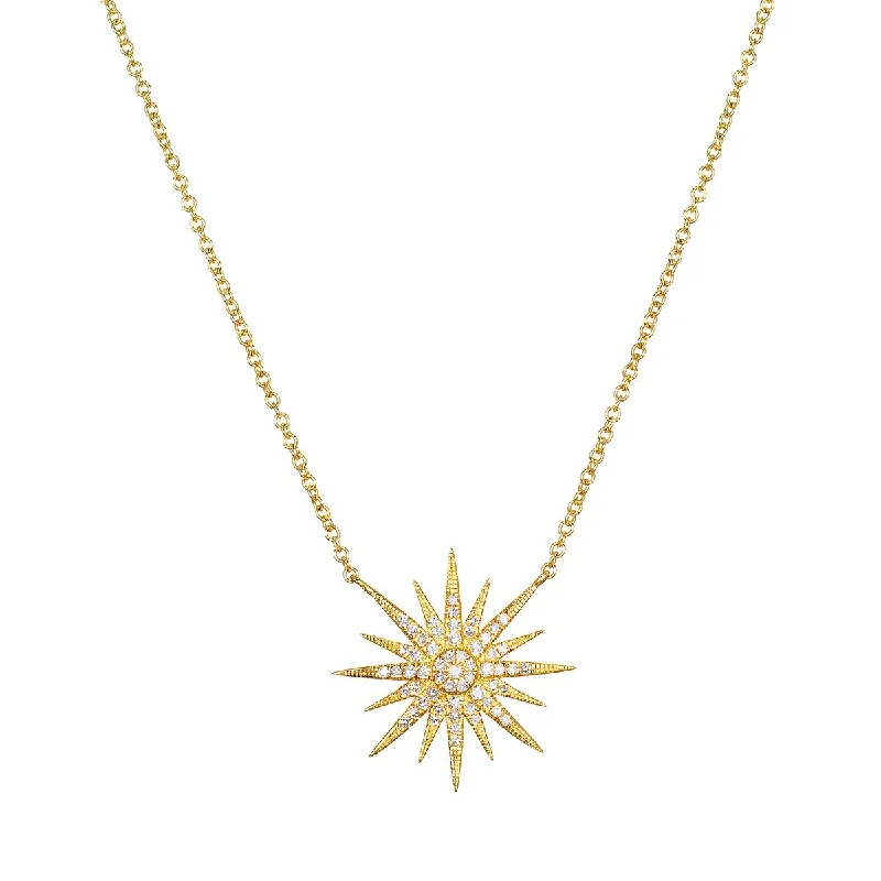 Simple Crystal Necklaces-Starburst Diamond 14kt Gold Necklace