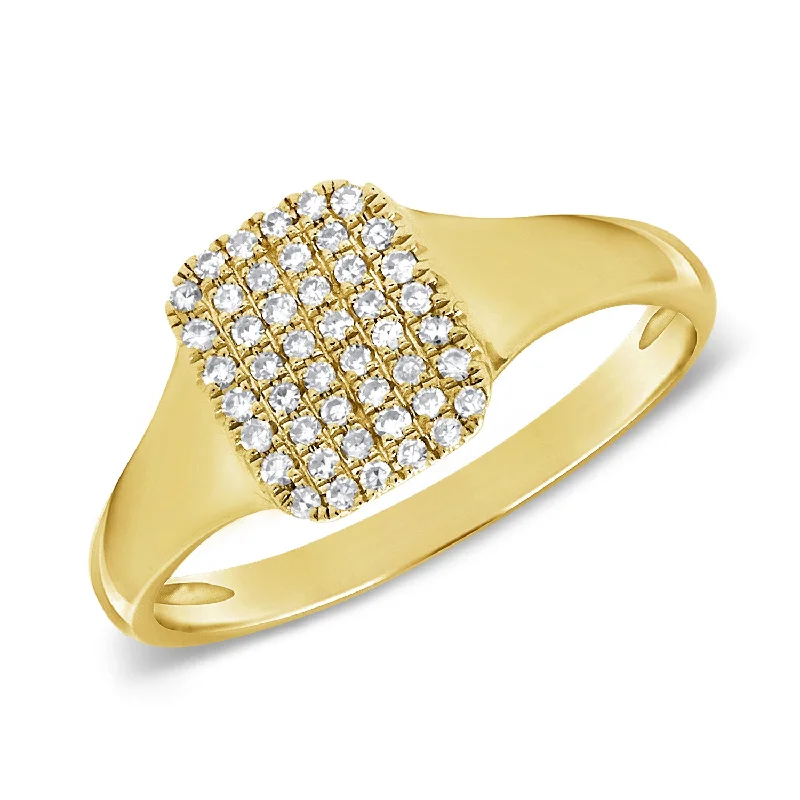 Oval Diamond Rings-14K Yellow Gold Diamond Signet Ring