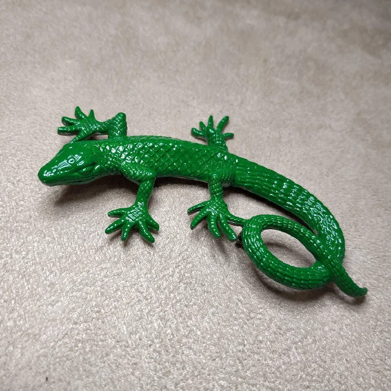 Silver Rhinestone Brooch-Green Gecko Lizard brooch by JJ pewter