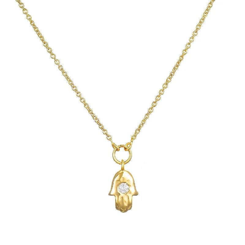 Elegant Pendant Necklaces-Mini Hamsa Diamond 14kt Gold Pendant Necklace