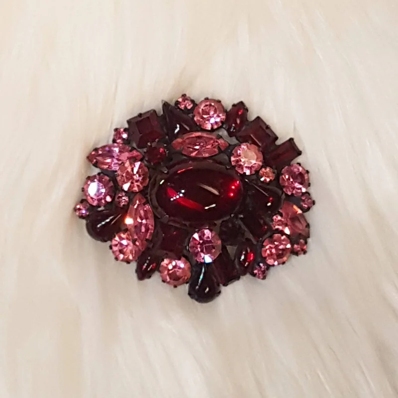 Vintage Pearl Brooch-Robert Brooch Red Pink Crystal Vintage Large