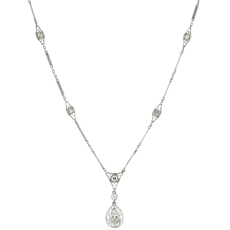 Colorful Pendant Necklaces-Art Deco Platinum Diamond Necklace Pendant