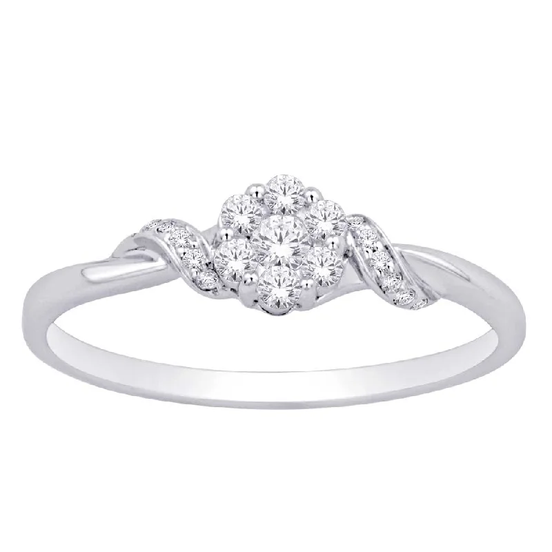 Solitaire Wedding Rings-10K White Gold 1/6 Ct.Tw. Diamond Flower Ring