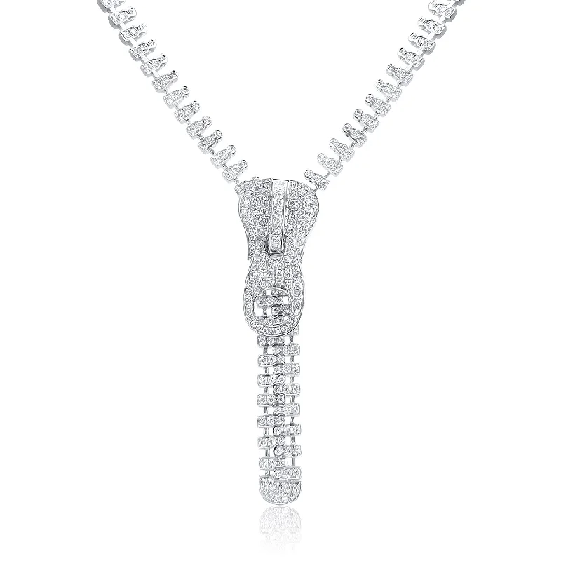 Simple Gemstone Necklaces-7.42 Carat Natural Diamond  Zipper Tennis Necklace in 18K White Gold