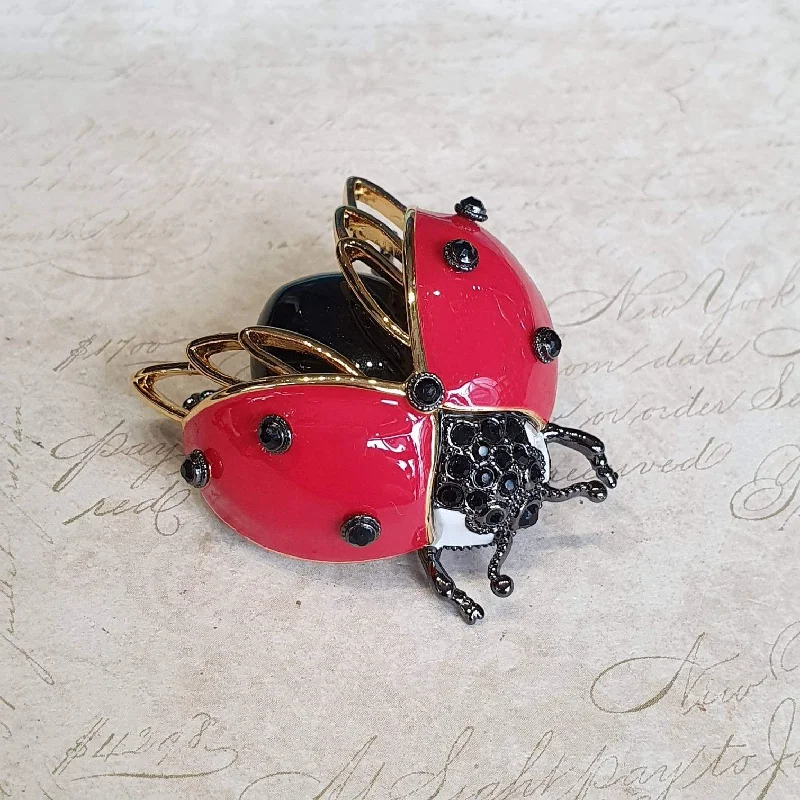 Bridesmaid Brooch-Bill Skinner Ladybird Brooch Red Black Gold Enamel