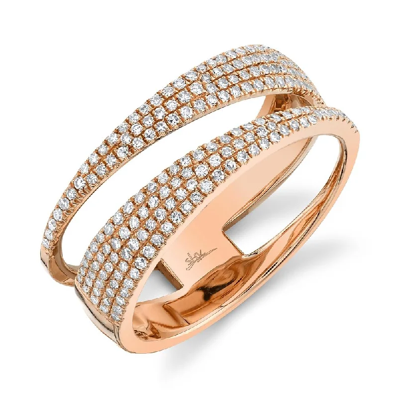 Elegant Wedding Bands-14K Rose Gold Diamond Pave Split Shank Ring