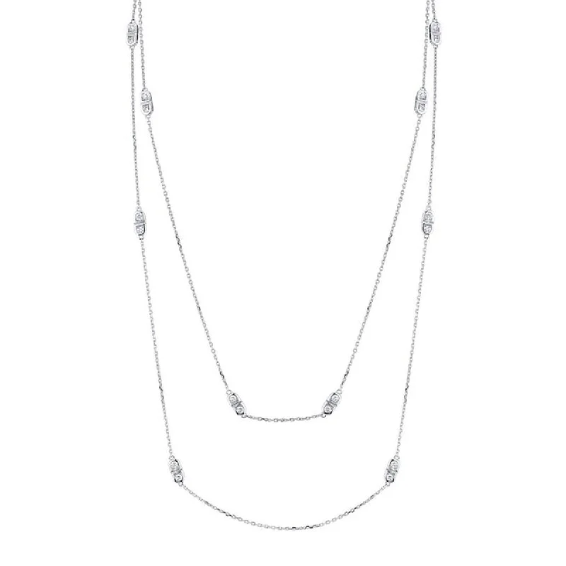 Elegant Chain Necklaces-18K White Gold Diamond Scallop Silhouette Necklace