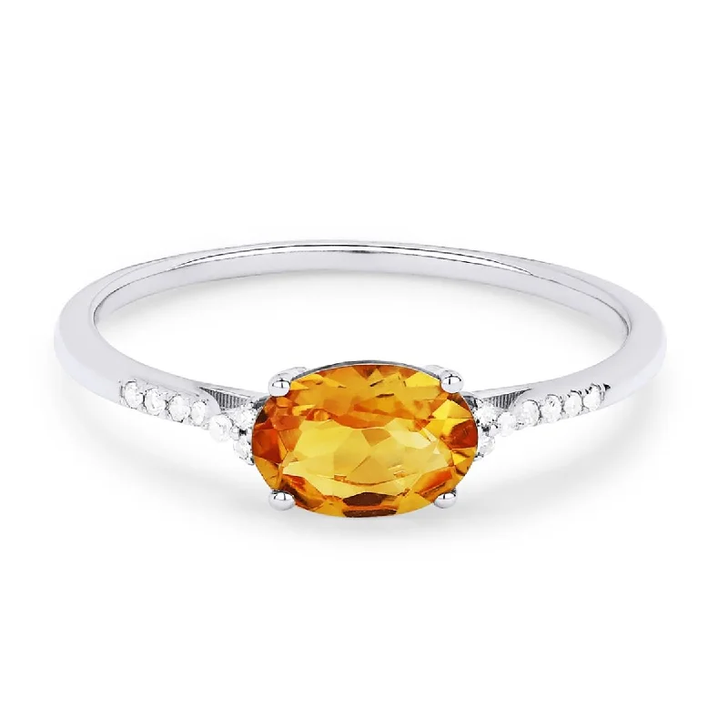 Men's Sapphire Rings-OVAL CUT CITRINE AND DIAMOND RING, .04 CT TW