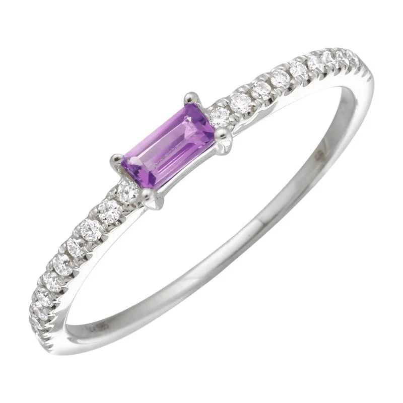 Vintage Diamond Rings-14K White Gold Amethyst Diamond Stacking Ring