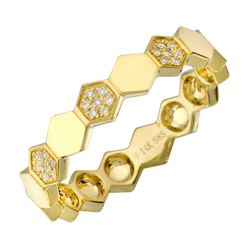 Silver Eternity Rings-14k Yellow Gold Diamond Hexagon Ring