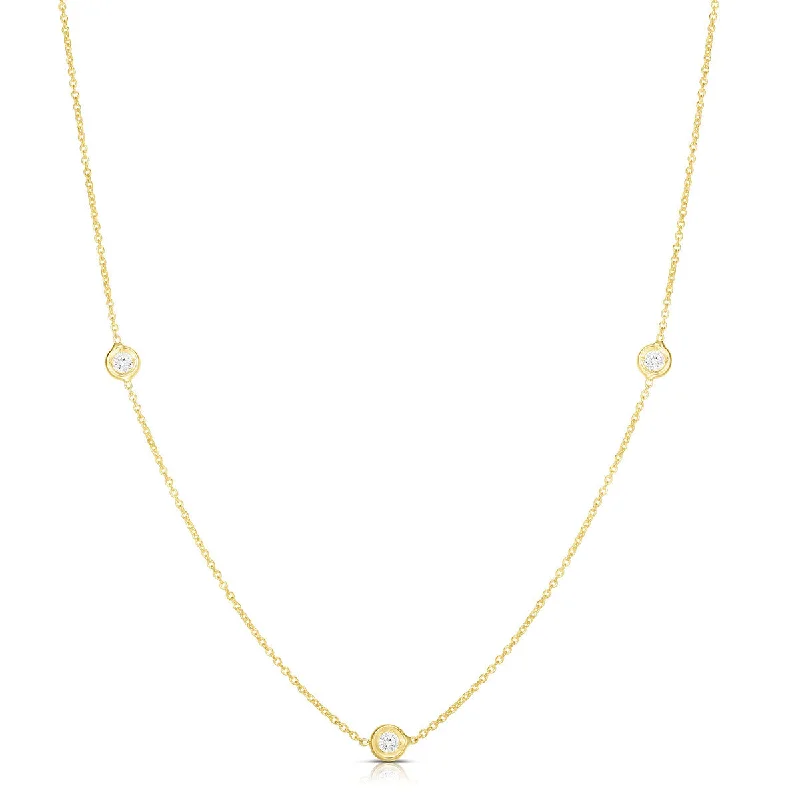 Adjustable Silver Necklaces-18K Gold Necklace with 3 Diamond Stations