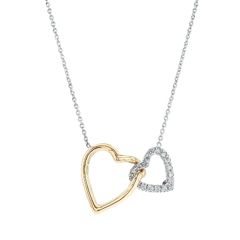 Simple Silver Necklaces-18K Two-Tone Double Heart Pendant Necklace