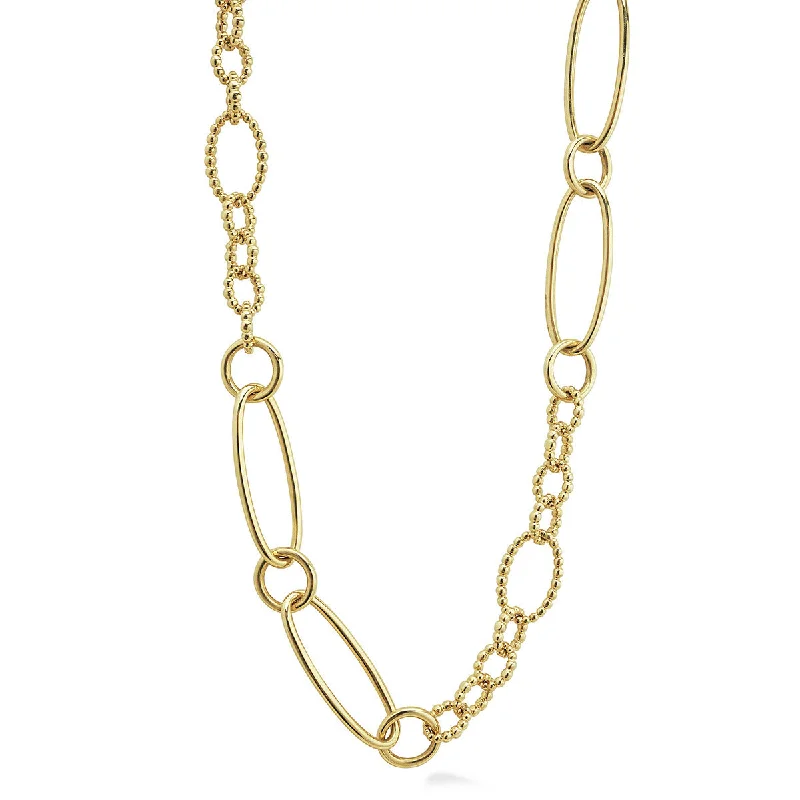 Boho Gold Necklaces-34-Inch Fluted and Smooth Oval Link Chain Necklace