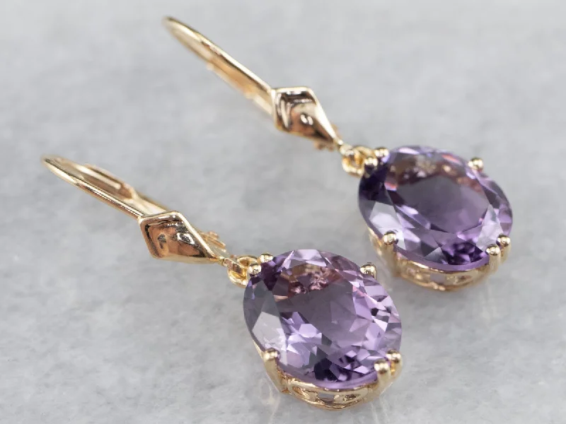 Men’s Earrings-Oval Cut Amethyst Drop Earrings