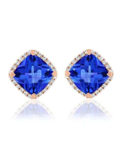 Clear Hoop Earrings-Tanzanite Cushion Shaped Stud Earrings with Diamonds 291-JSA