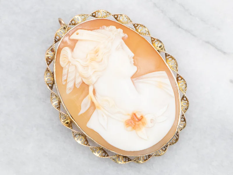 Statement Brooch Pin-Large Vintage Twisted Frame Cameo Brooch or Pendant